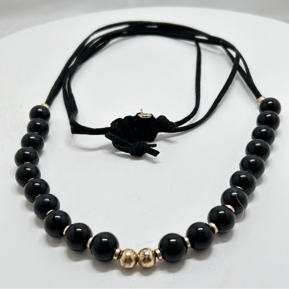 Vida, Black And Gold Beaded Necklace, Short Or Long, Adjustable